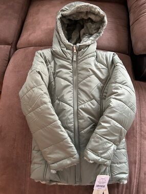 Kohl's Girls' Puffer Coat with Faux-Fur Hood - Sage Green